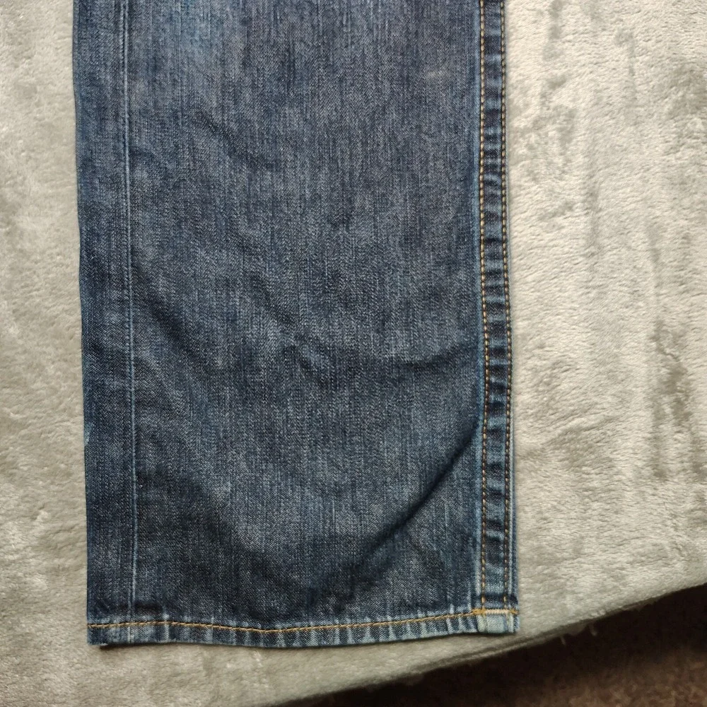 True Religion Bobby Jeans Mens 36x35 Blue Straight Leg Faded Distressed USA Made
